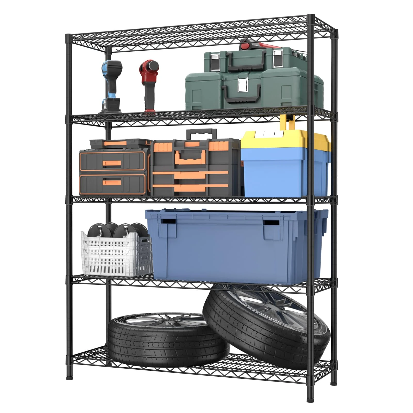 Golpart 5 Tier Adjustable Storage Shelves Heavy Duty Metal Utility Shelf 1750LBS Capacity Wire Shelving Unit Organizer Rack for Home Kitchen Garage Pantry Room 18" D x 46" W x 77" H Black