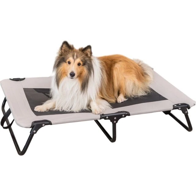 TRIXIE dog lounger Strong Edition in beige/black – stable and comfortable lounger for dogs up to 35 kg – foldable & easy to clean – 47.2 x 7.5 x 27.6 in – 28213