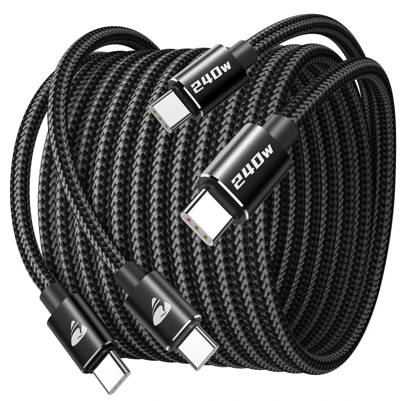 240W USB C to USB C Cable 2m 2Pack, C to C charger Cable Fast Charge USBC Charging Lead for iPhone 16 Pro Max Plus MacBook iPad Pro Air/Pro Samsung Galaxy S24/S23/S22 Ultra Pixel 8 Switch XPS