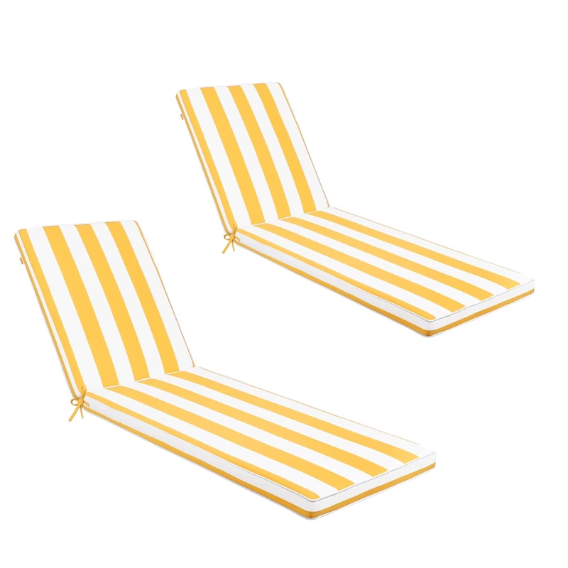 Only choice 2 Pieces Set Outdoor Lounge Chair Cushions Patio Chaise Lounge Replacement Cushions Funiture Seat Cushions Chair Pads Set of 2 (Yellow White Striped)