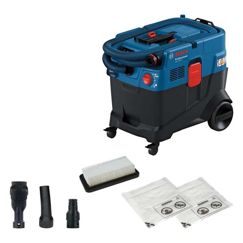 Bosch Professional Universal Vacuum Gas 400 A, 1200 W, Automatic Filter Cleaning, Afc, Incl. Main Filter, Hose, Power Tool Adapter, Curved Tube, 2 Pcs Garbage Bags
