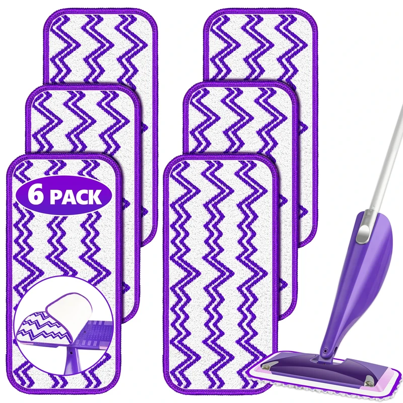 Reusable Mop Pads Refills for Flash Powermop - Microfiber Mop Replacement Pads for Swiffer Wet Jet Spray Mop, Dry Wet Pads Refills for Swiffer Mop, Washable Spray Mop Heads for Floor Cleaning, 6 Pack
