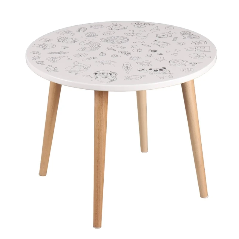 ARANAZ S.L. MANUFACTURAS DE LA MADERA Table 'Paint' with Drawings and Pine Legs, White, 50x50x40