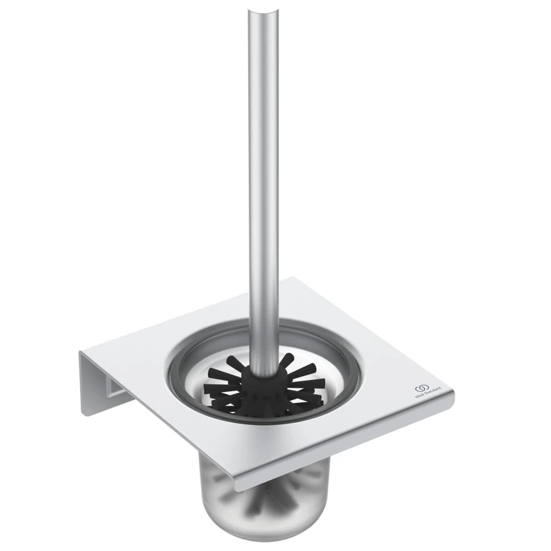 Ideal Standard Alu+ Toilet brush set, Made from 100% recycled aluminum, removable container for easier cleaning, concealed fastening – Silver (160x170x347 mm)