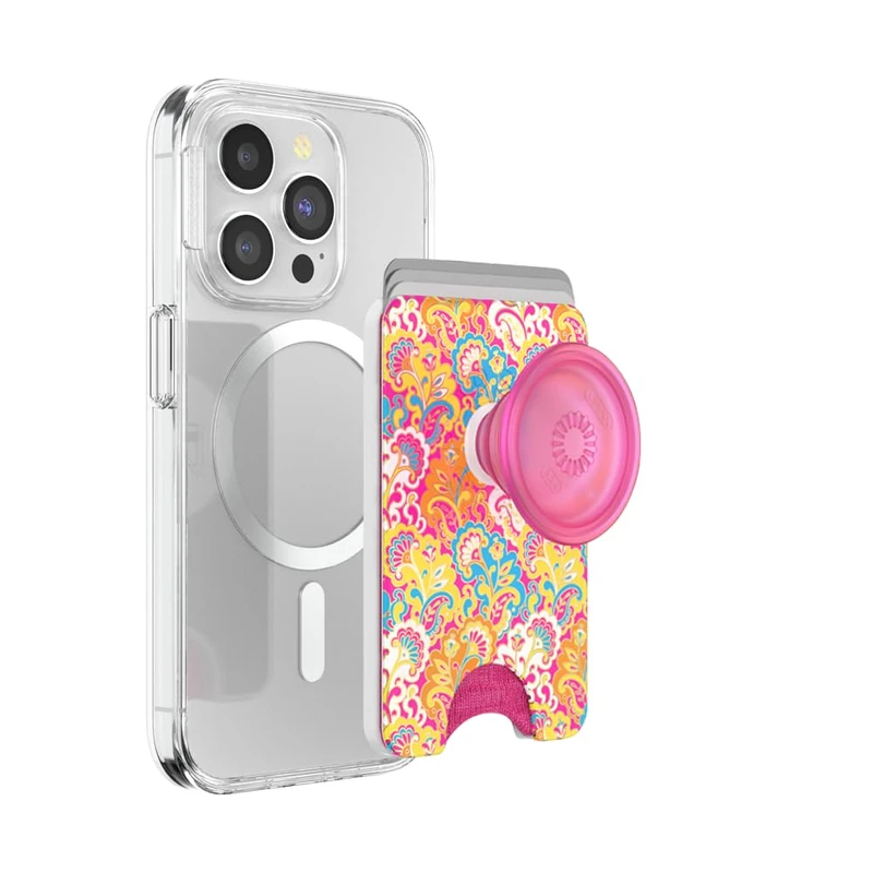 PopSockets Phone Wallet with Expanding Grip and Adapter Ring for MagSafe, Phone Card Holder, Wireless Charging Compatible, Wallet Compatible with MagSafe - Paisley Gaudy