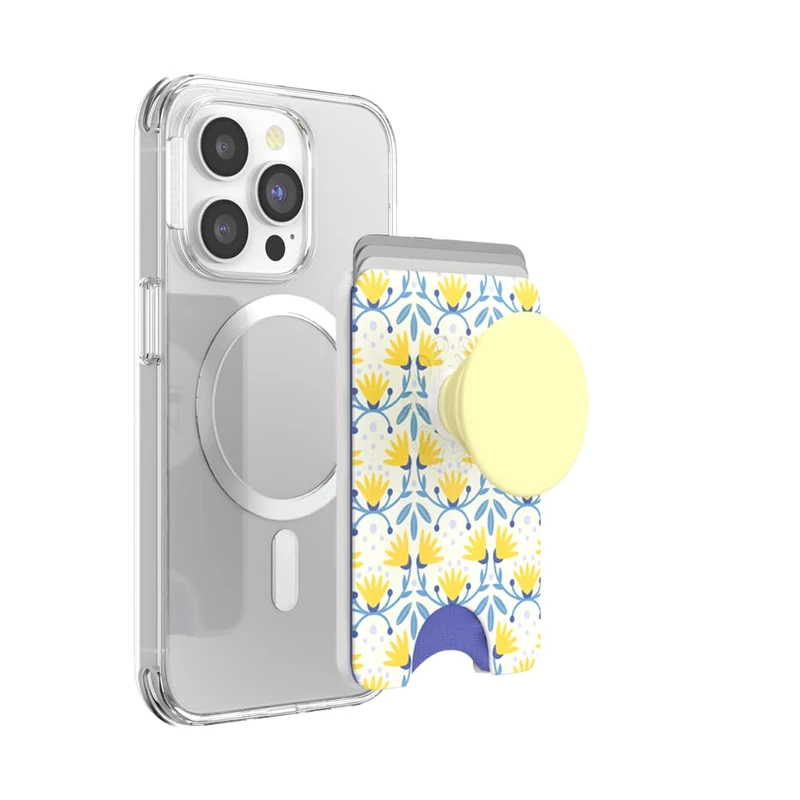 PopSockets Phone Wallet with Expanding Grip and Adapter Ring for MagSafe, Phone Card Holder, Wireless Charging Compatible, Wallet Compatible with MagSafe - Tea Towel