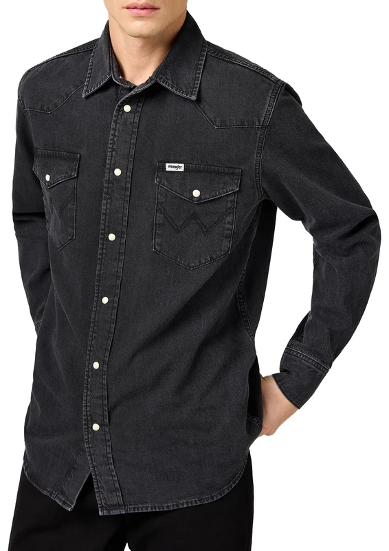 Wrangler Men's Western Shirt, Rinse Black, XS