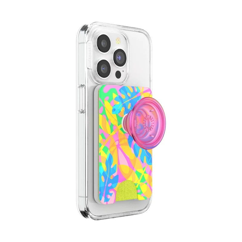 PopSockets Phone Wallet with Expanding Grip and Adapter Ring for MagSafe, Phone Card Holder, Wireless Charging Compatible, Wallet Compatible with MagSafe - Boca Palm