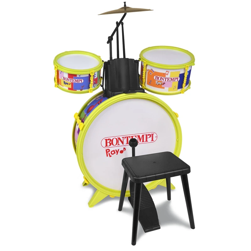 Bontempi | BeatMasterPro Classic 4-Element Drum Set with Stool and Two Sticks for an Unforgettable Experience, Yellow, 68 x 50 x 50 cm