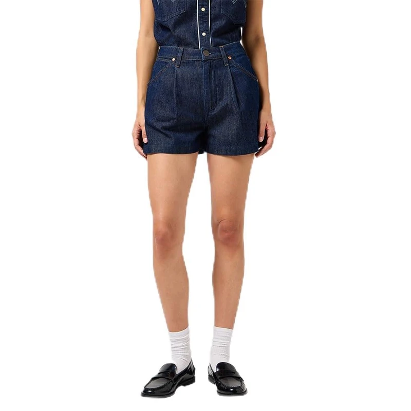 Wrangler Women's Pleated Short Denim, Saddle, 32W