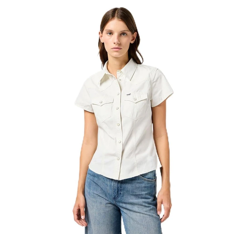 Wrangler Women's Shrunken Shirt, Vintage White, XS