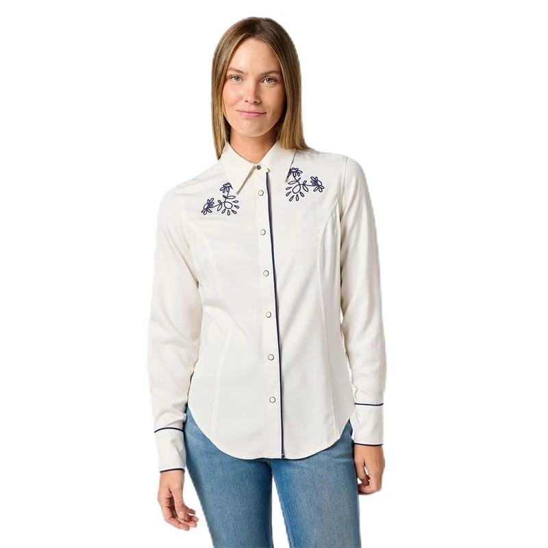 Wrangler Women's Piped Western Shirt, Vintage White, M