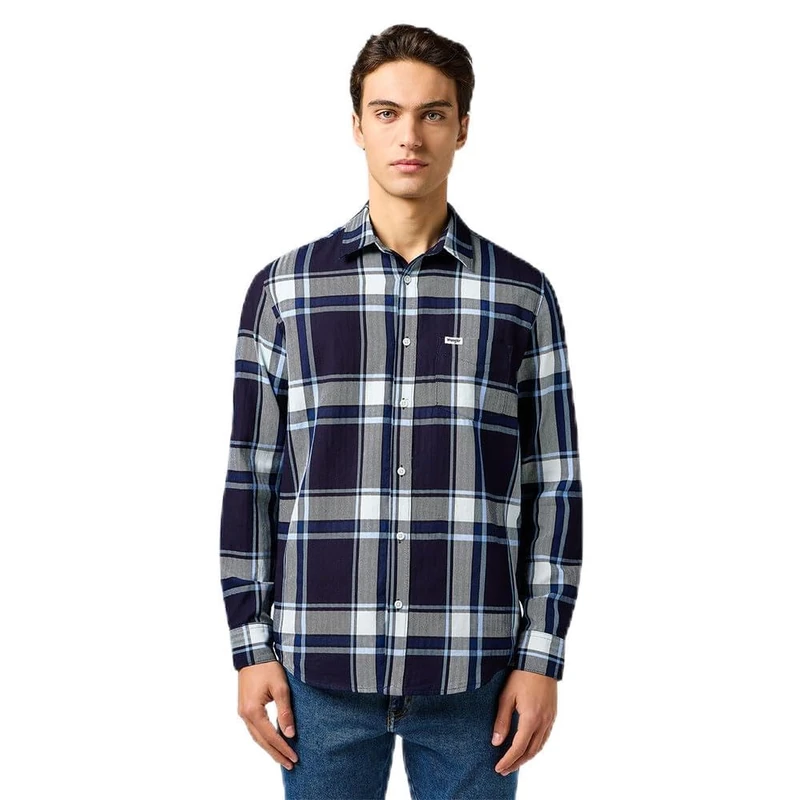 Wrangler Men's Shirt, Large Indigo Plaid, L