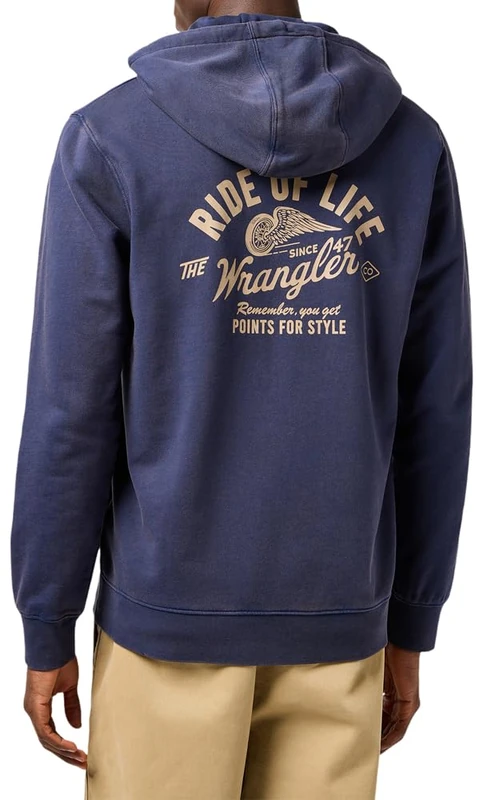 Wrangler Men's Americana Hoodie Hooded Sweatshirt, Navy, L