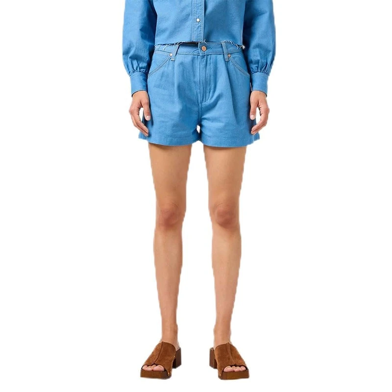 Wrangler Women's Pleated Short Denim, Cotton Candy Blue, 29W