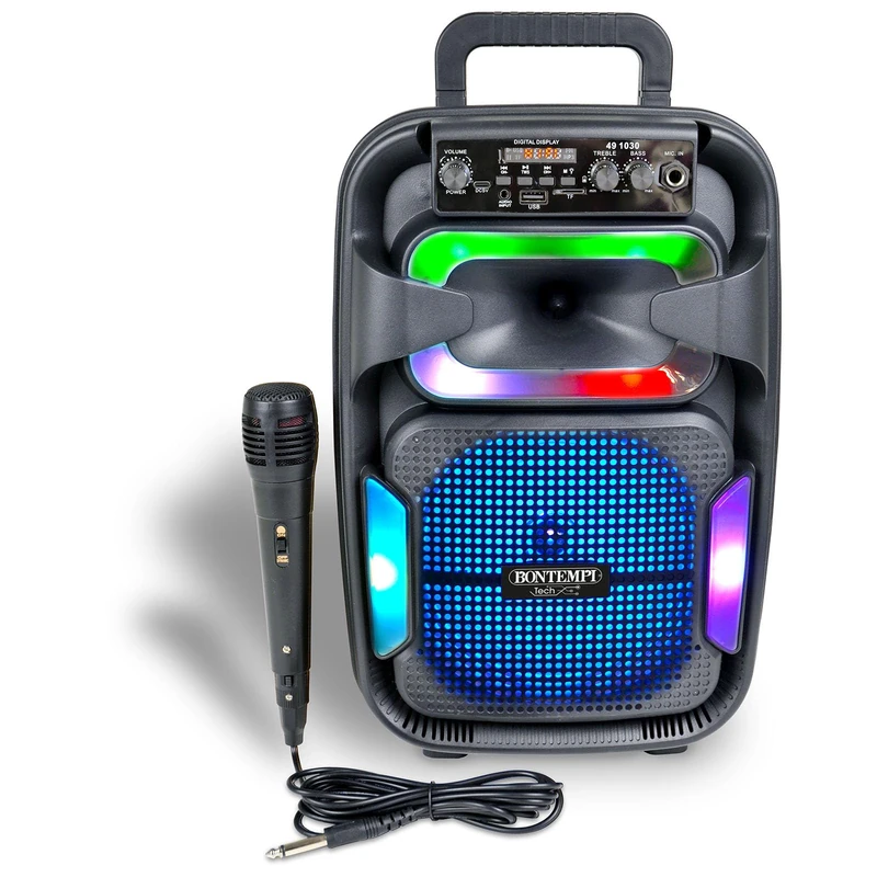 Bontempi | SonicSync Wireless Amplifier with Dynamic Microphone, Luminous Effects, High and Bass Controller, TWS Function, 38 x 25 x 21.8 cm