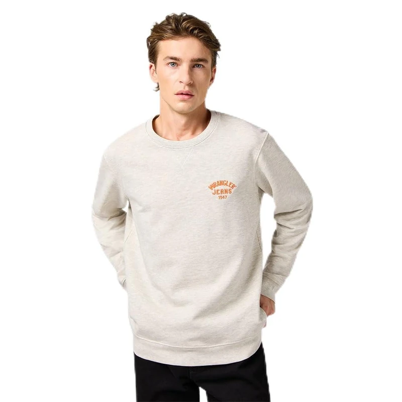 WRANGLER - Mens Sweatshirt - Regular Fit - Small Logo Crew - Oat Melee