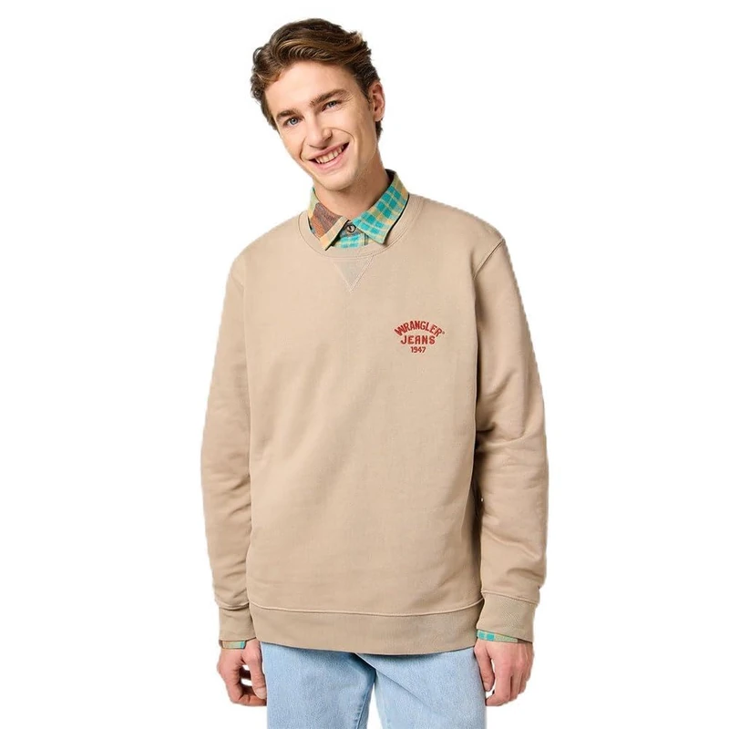 Wrangler Men's Small Logo Crew Sweatshirt, Timberwolf, M