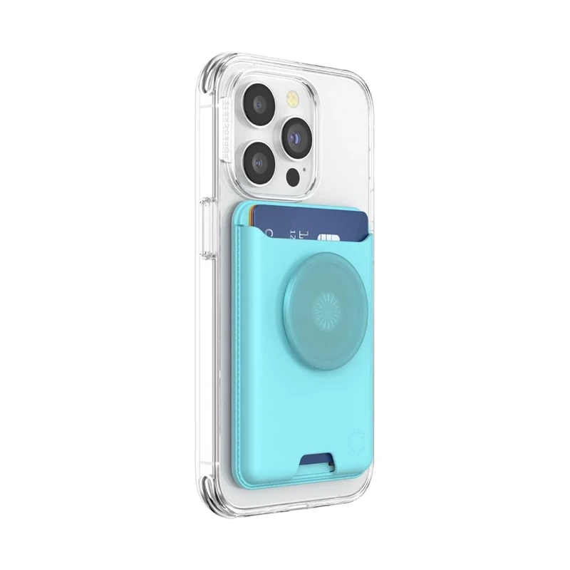 PopSockets Phone Wallet with Expanding Grip and Adapter Ring for MagSafe, Phone Card Holder, Wireless Charging Compatible, Wallet Compatible with MagSafe - Butterfly Pea Blue
