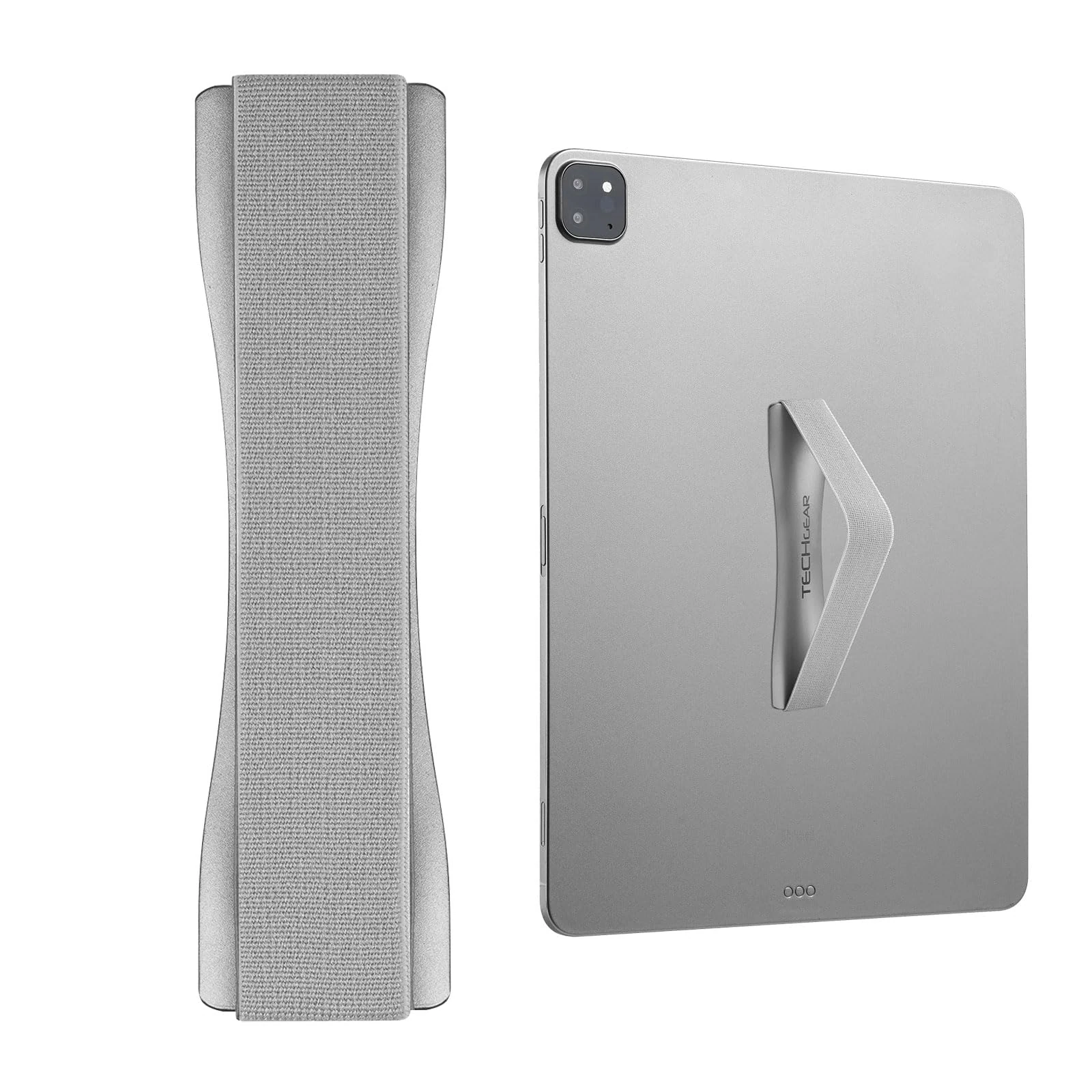 TECHGEAR Tablet Hand/Finger Grip Holder, Elastic Adhesive Grip Strap Universal Loop to Stick on Back of Tablets and Cases for Tablet, iPad, Samsung Tabs, Lenovo, Handheld Devices and more - Silver