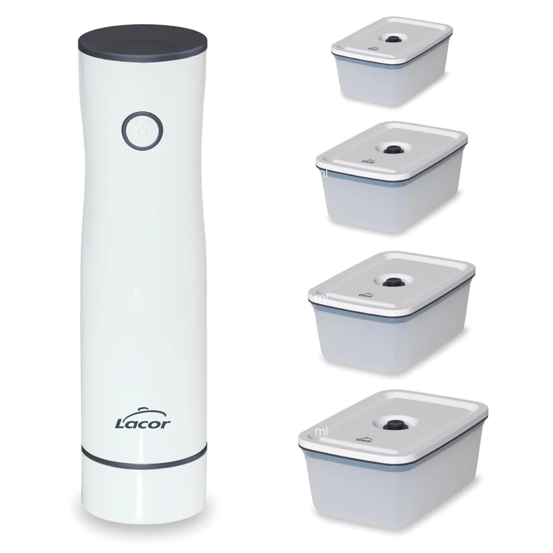 Lacor - 69698 - Smart Vacuum Pump + 4 Containers, Wireless, Automatic, Quiet, Suction Power 2.5 L/min, Includes USB Charging Cable, Lithium Battery, Elegant and Modern Design