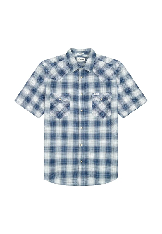 Wrangler Men's SS Western Shirt, Blue Shadow, M