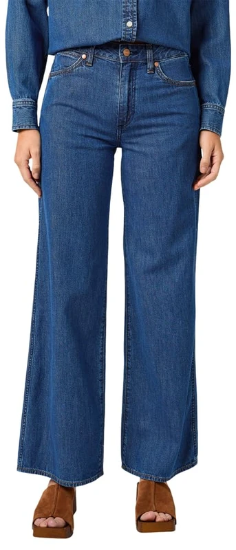 Wrangler Women's World Wide Wide Leg Fit Jeans, Real Blue, 31W x 32L