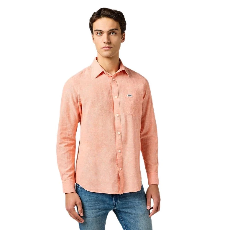 Wrangler Men's 1 Pkt Shirt, Flamingo, L