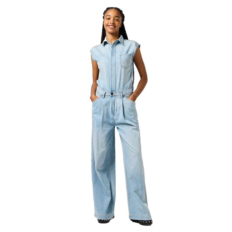 Wrangler Women's Trouser Jumpsuit, Pale Blue Wash, L