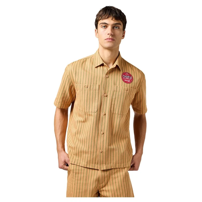 Wrangler SS CJ Mechanic Shirt, Orange Stripe, M