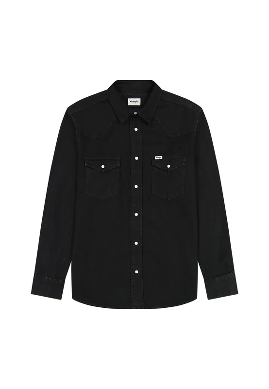 Wrangler Men's Western Shirt, Rinse Black, XXS