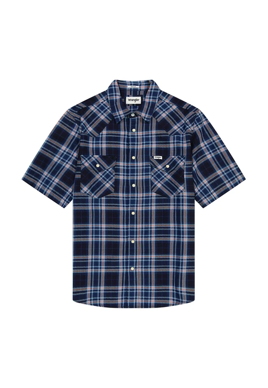 Wrangler Men's SS Western Shirt, Flamingo Indigo, L