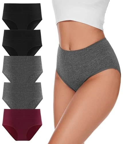 YESWEL Women's Knickers High Waisted Cotton Underwear Ladies Pants Tummy Control Multipack of 5 (S-3XL)