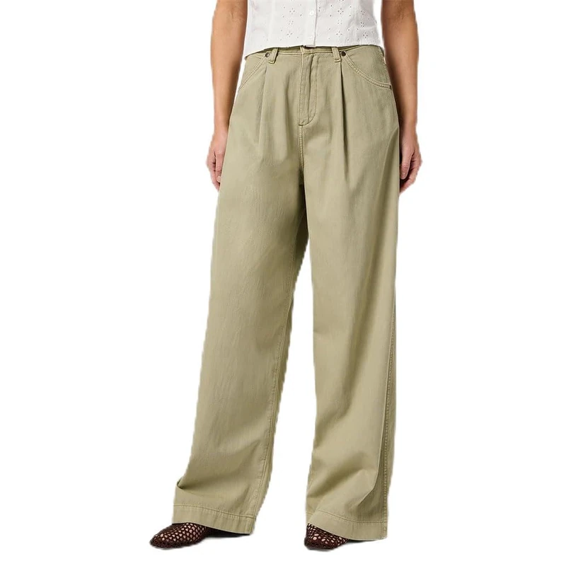 Wrangler Women's Pleated Trousers, Loose Fit, Wide Leg, Dark Tea, 32W x 32L
