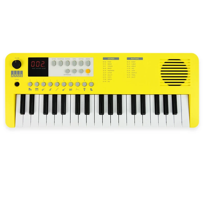 Axus 37 Mini Portable Keyboard in Sunshine Yellow - Fun Electric Piano for Beginners, USB-C or Battery Power
