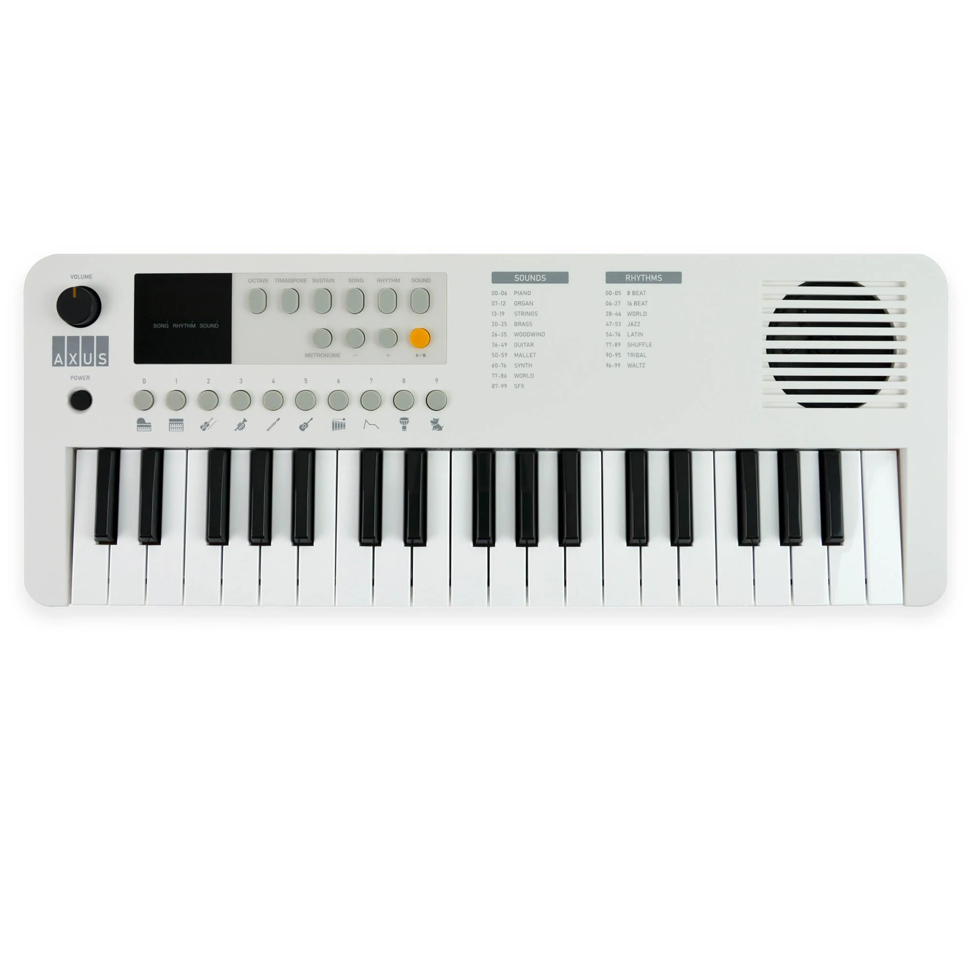 Axus 37 Mini Portable Keyboard in Arctic White - Fun Electric Piano for Beginners, USB-C or Battery Power