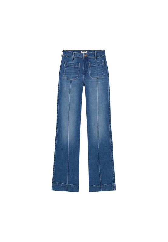 Wrangler Women's Flare Jeans, Solid Blue, 28W x 34L