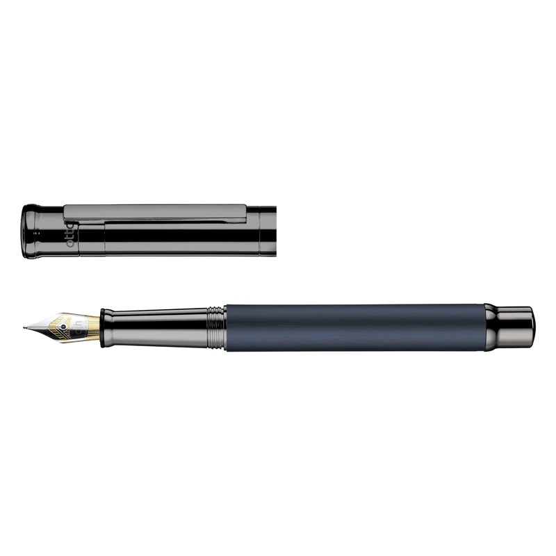Otto Hutt Design 04 068-11629 Fountain Pen Blue with Matt Lacquered Barrel Fittings and Cap Sleeves Satin Brass Additional Ruthenium Coating Steel Nib Size B