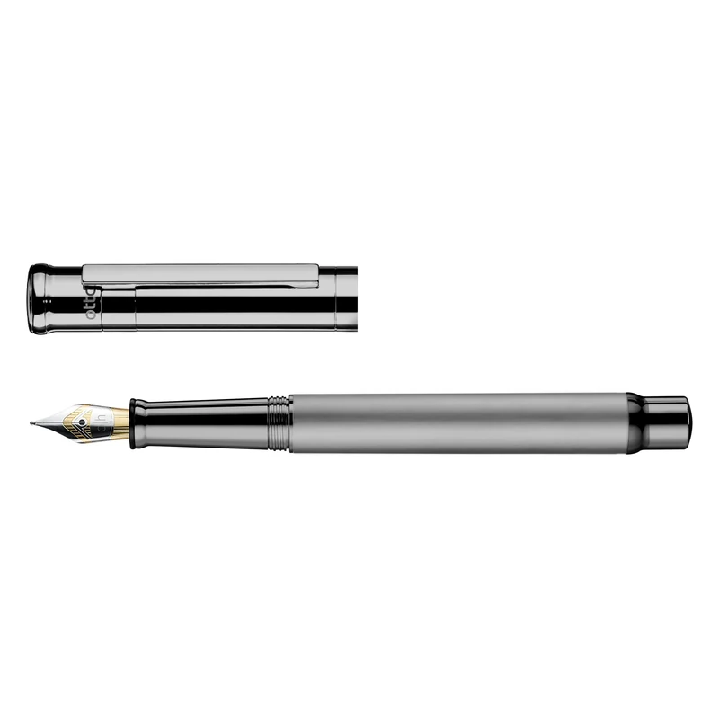 Otto Hutt Design 04 028-11614 Fountain Pen Dark Grey with Matt Lacquered Barrel Fittings and Cap Sleeves Satin Brass Additional Ruthenium Coated Steel Nib Size F