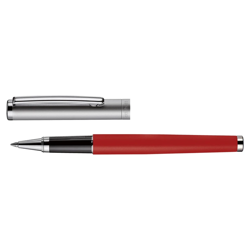 Otto Hutt Design 01 009-11747 Rollerball Pen Matt Red with Matt Lacquered Barrel Fittings and Cap Sleeves Satin Brass Additional Ruthenium Coating