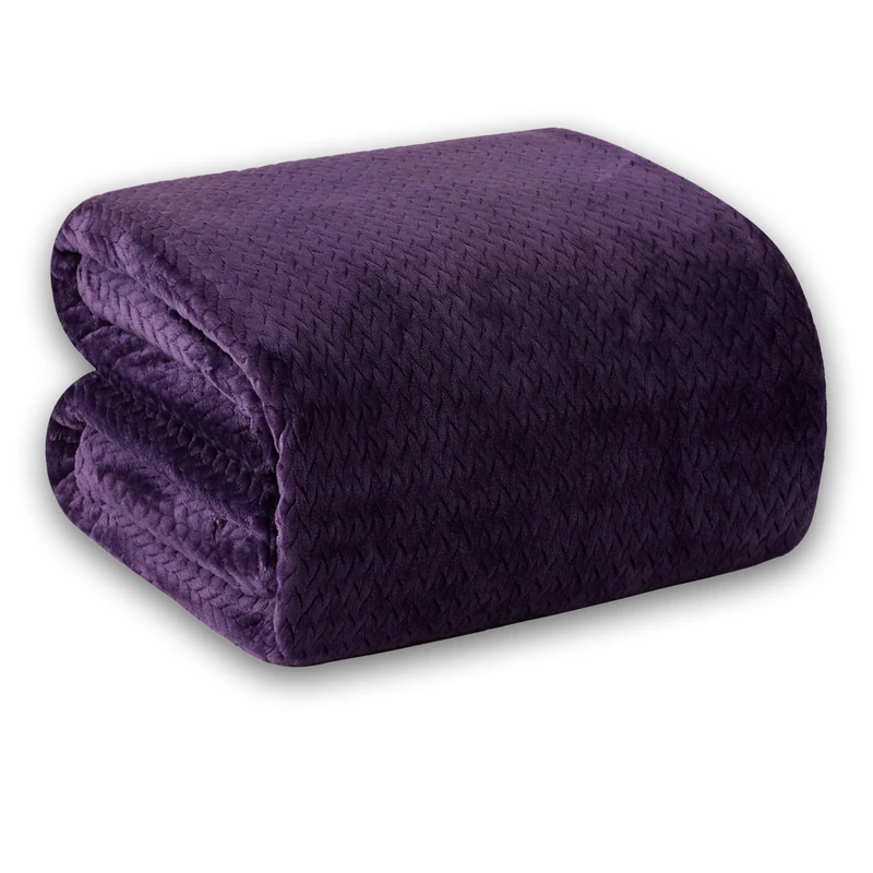 KORBLISS Oversized King Fleece Blanket 120x138 Inches, Seamless Soft Cozy 3D Jacquard Flannel Blanket 10'x11.5' Extra Large for Bed, Sofa, Couch, Travel & Camping, California King Throw, Purple Leaf