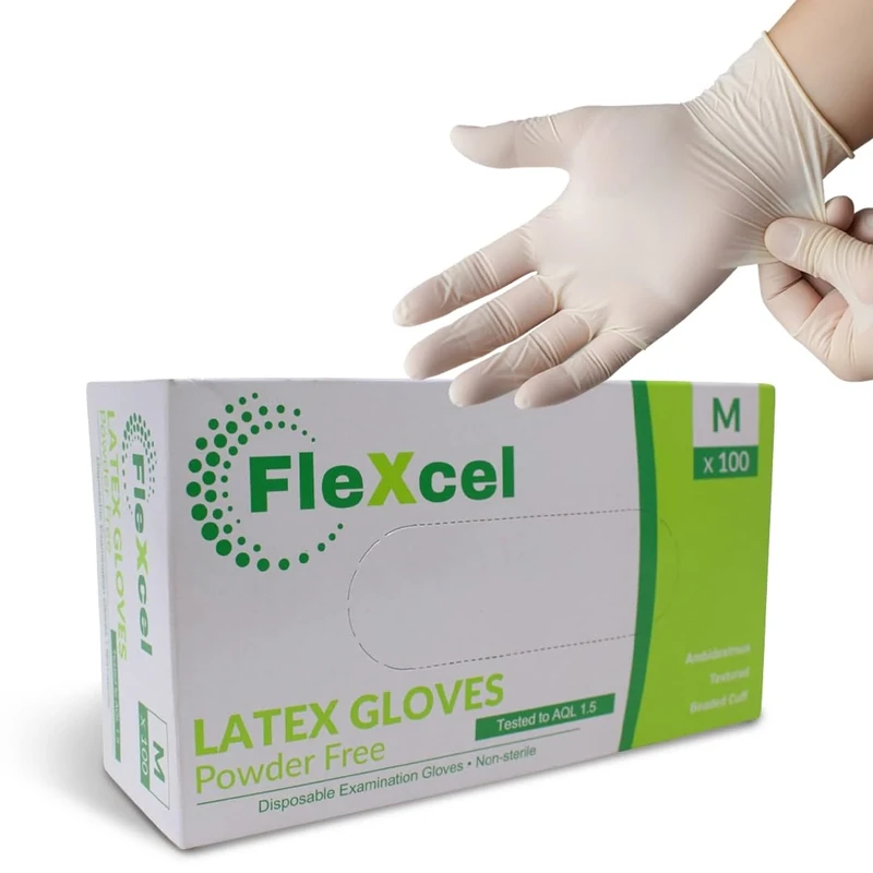 FleXcel Latex Powder Free Gloves Medium - 100 Count White