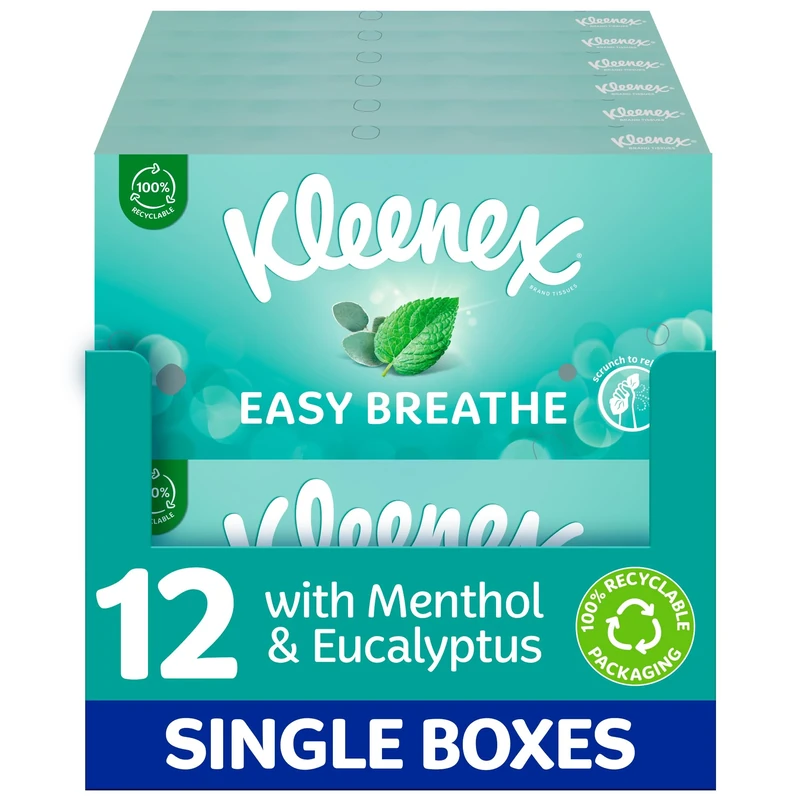 Kleenex® Easy Breathe Facial Tissues - Natural Menthol and Eucalyptus - 12 Boxes per case