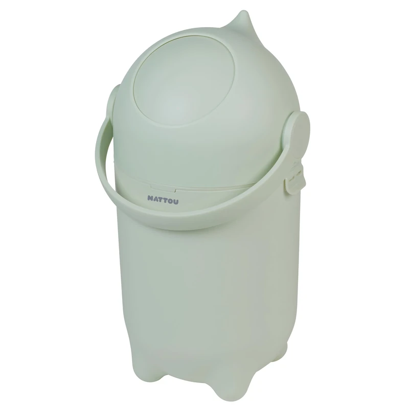 Nattou Dropy Odour-Proof Nappy Bin – Pale Green – One-Hand Operation, Fits Any Plastic Bag, Stylish & Compact Baby Waste Solution (49.5 x 28 cm)