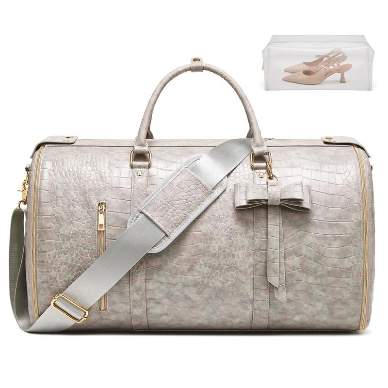 Garment Bags for Travel, Convertible Suit Travel Bag for Women, Stylish Carry On Garment Bag with Toiletry Pocket, Shoulder Strap & Shoes Compartment, 2 in 1 Foldable PU Leather Duffle Bag, Multicolor