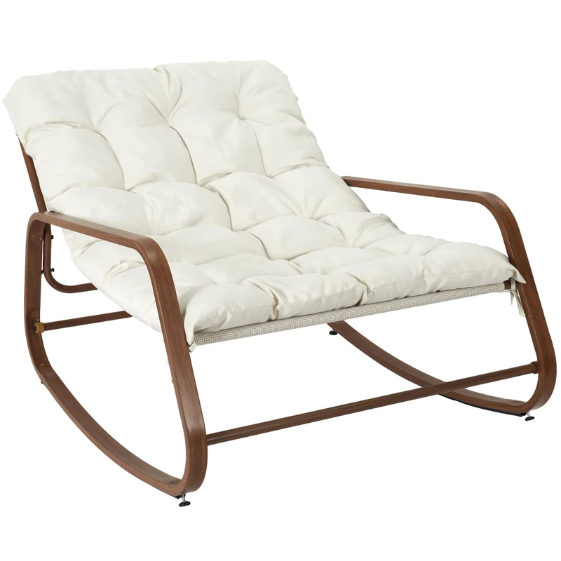 HOME DECO FACTORY, HDO7309, Miami White Imitation Wood Rocking Chair, Natural Crush, Furniture, Outdoor, 92x69x130cm, Seat Height 46cm, Beige Brown, 92x69x130 cm - Image 1