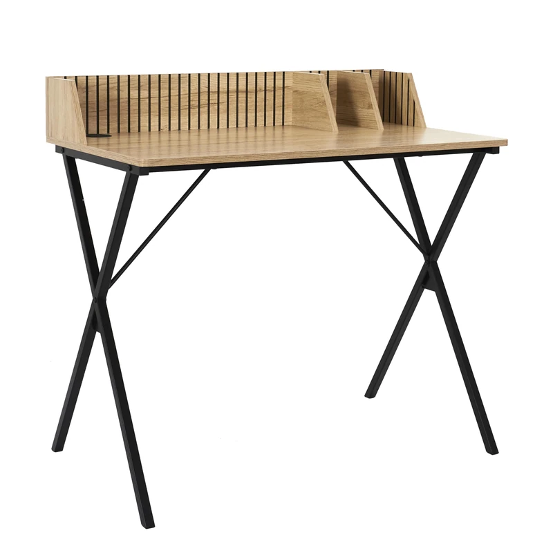 HOME DECO FACTORY, HD0380, Klaus Model M1, Natural Crush Collection, Contemporary Furniture, Table, School Desk, 90 x 84.5 x 50 cm, Brown Black, 90x84,5x50 cm - Image 1