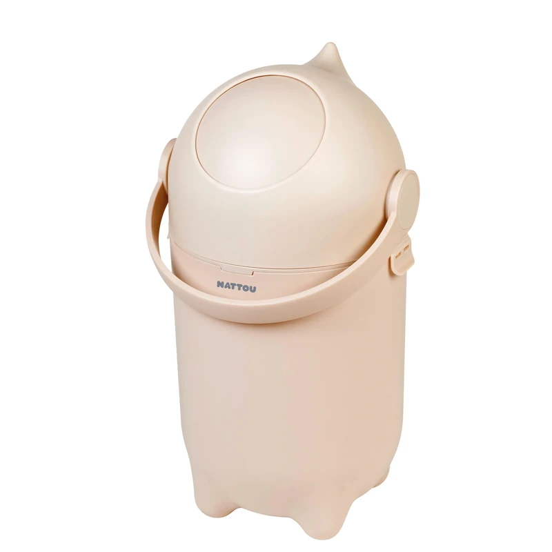 Nattou Dropy Nappy Bin, Odour-Proof, One-Hand Use, Fits Any Plastic Bag, Stylish Beige Design, 49.5 x 28 cm – Ideal for Baby Nursery, Easy to Clean, Compact & Practical Storage Solution