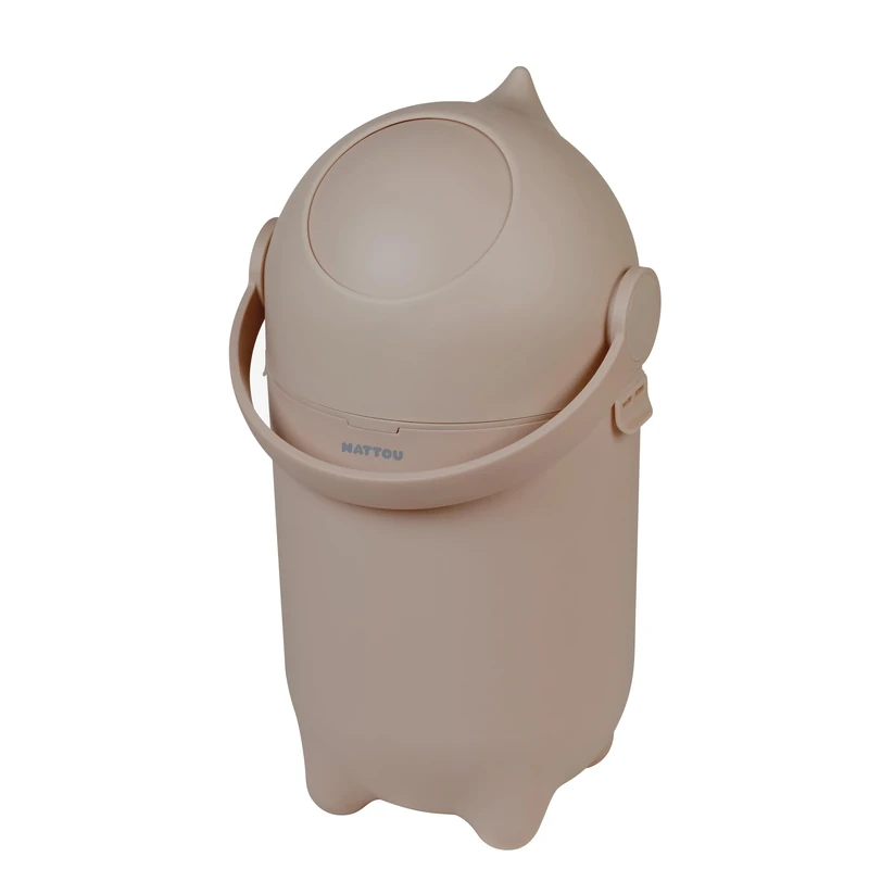 Nattou Dropy Odour-Proof Nappy Bin – Taupe – One-Hand Operation, Fits Any Plastic Bag, Stylish & Compact Baby Waste Solution (49.5 x 28 cm)