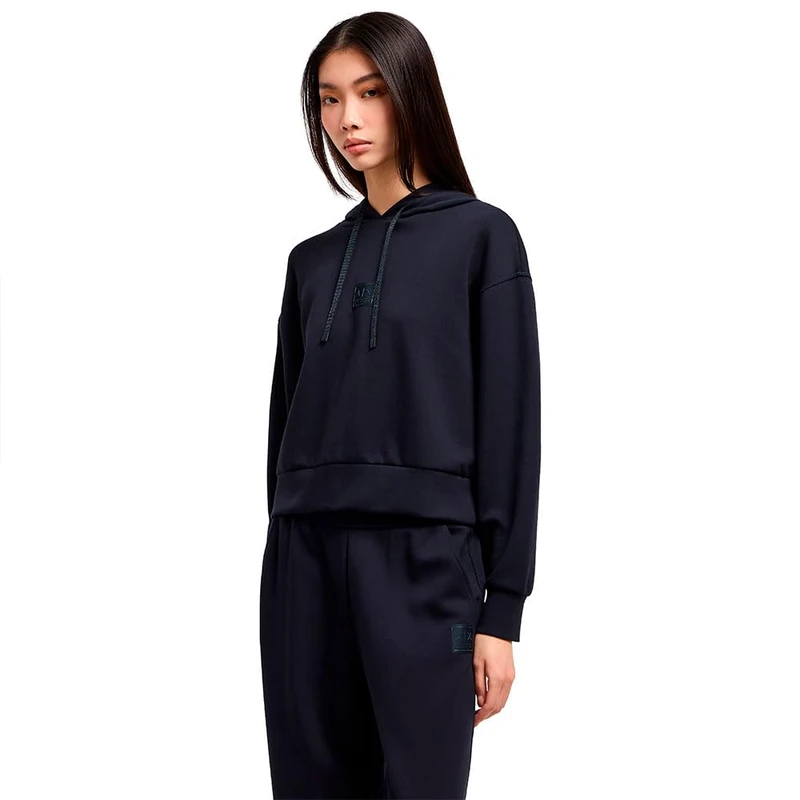 Armani Exchange Women's Blue Edition, Sustainable, Patch Logo, Hooded Sweatshirt, Blue, XS, blue, XS